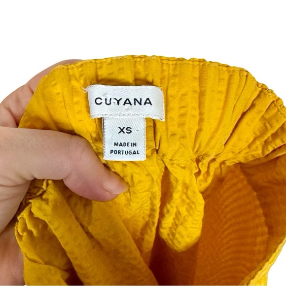 Cuyana Seersucker Twisted Shoulder A-Line Asymmetric Dress in Daffodil - Picture 9 of 9